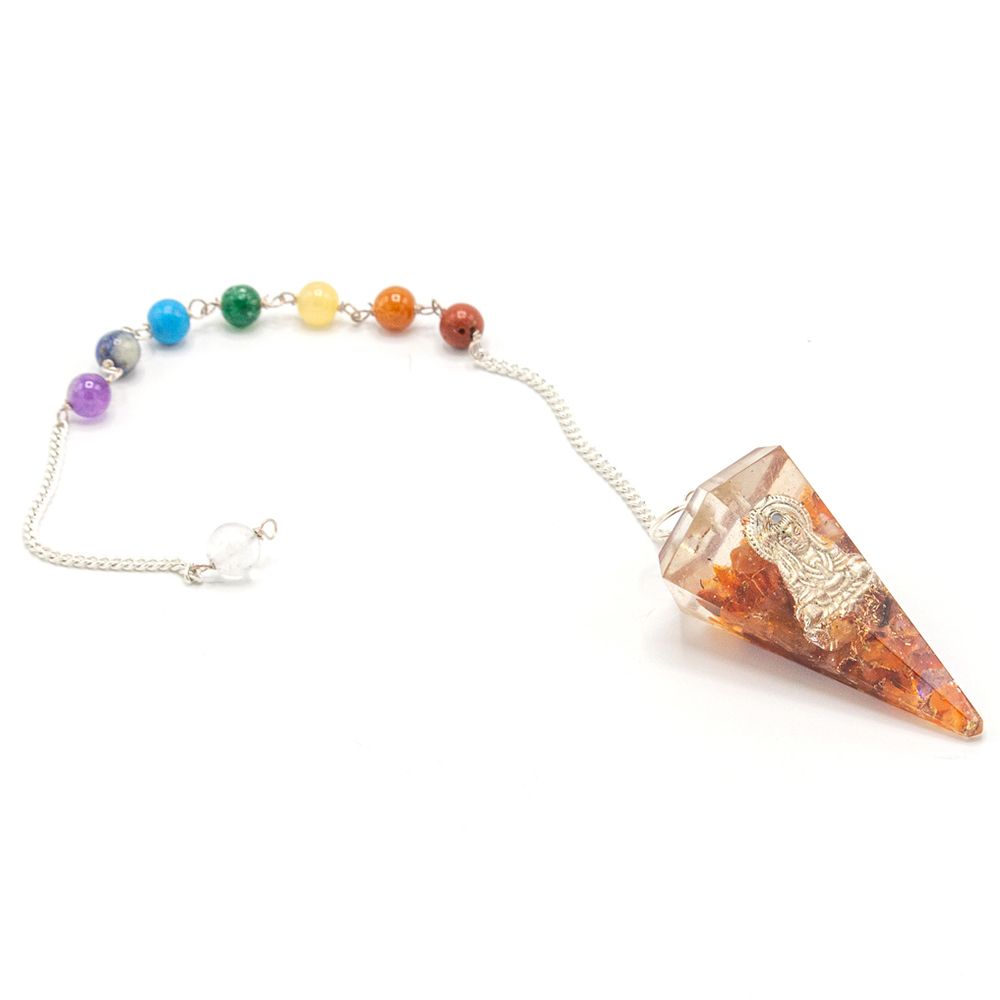 Orgonit-Pendel an einer Kette mit Chakra-Perlen: Buddha