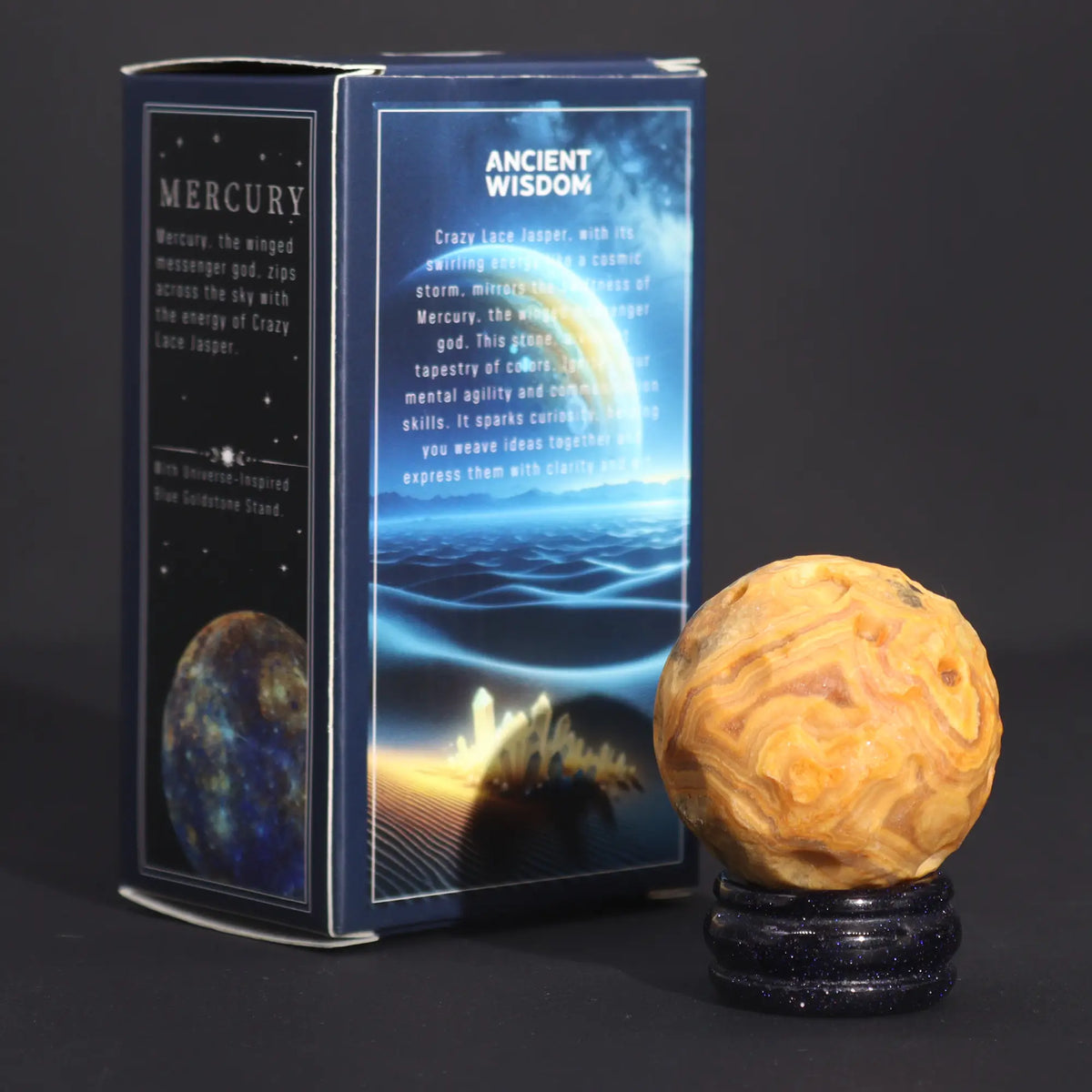 Edelstein-Planet Crazy-Lace-Achat – Merkur, 40 mm – Ansicht 2