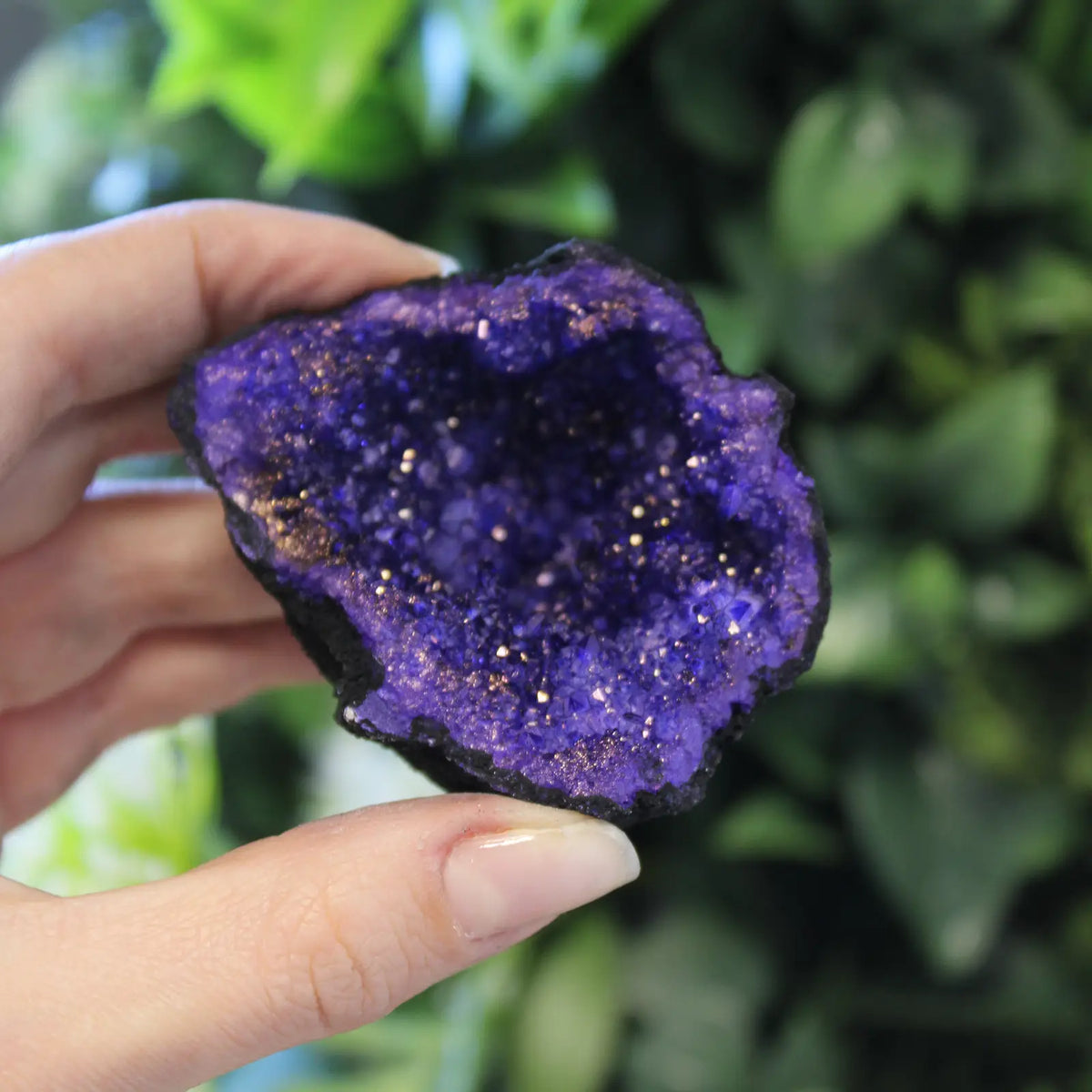 Calcit-Geode gefärbt – Schwarzgestein, Blau – Ansicht 2