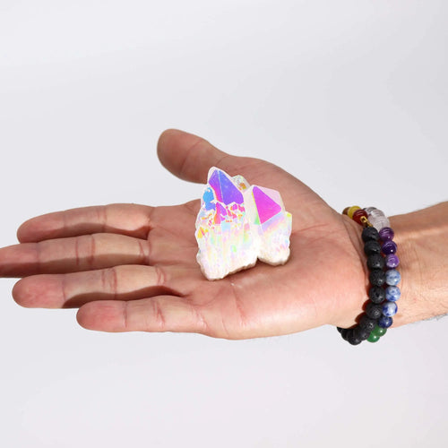Aura-Quarz Engel-Aura, perlmuttweiß mit Regenbogenschimmer, 7 bis 10 cm