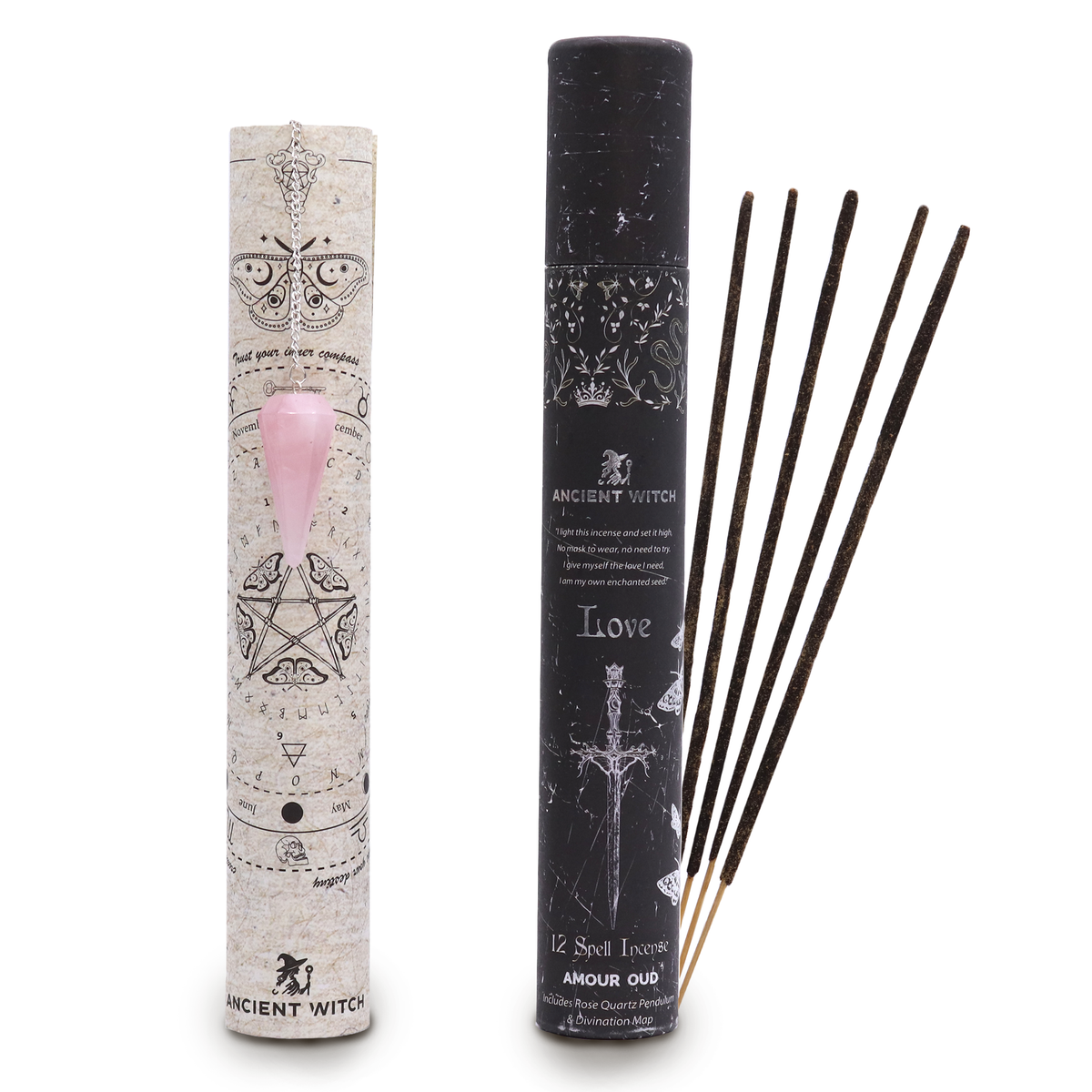 Räucherstäbchen-Set mit Rosenquarz-Pendel, 27 × 4 × 4 cm