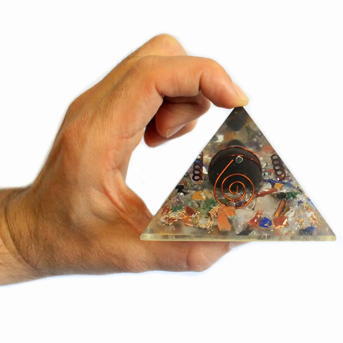 Orgonit-Pyramide – Edelsteinsplitter, Kupfer und Schildkröte, 60 mm – Ansicht 2