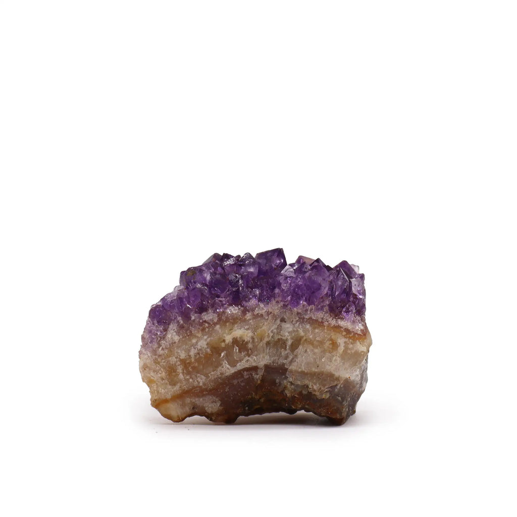 Gewachsene Amethyst-Stufe mit dicht stehenden Kristallspitzen auf grauer Matrix