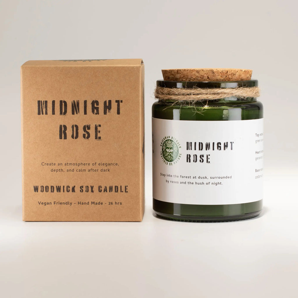 Sojawachskerze mit Holzdocht – Mitternachtsrose – Ansicht 2