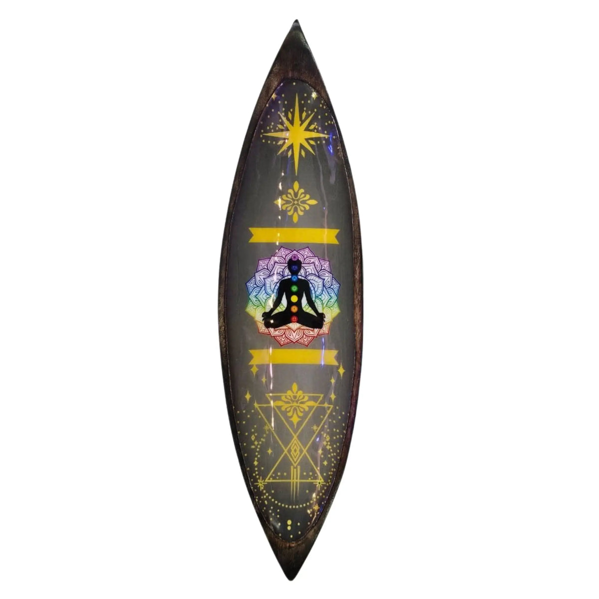 Räucherschale Mangoholz – Chakra – Räucherschale aus Mangoholz mit emailliertem Chakra-Motiv