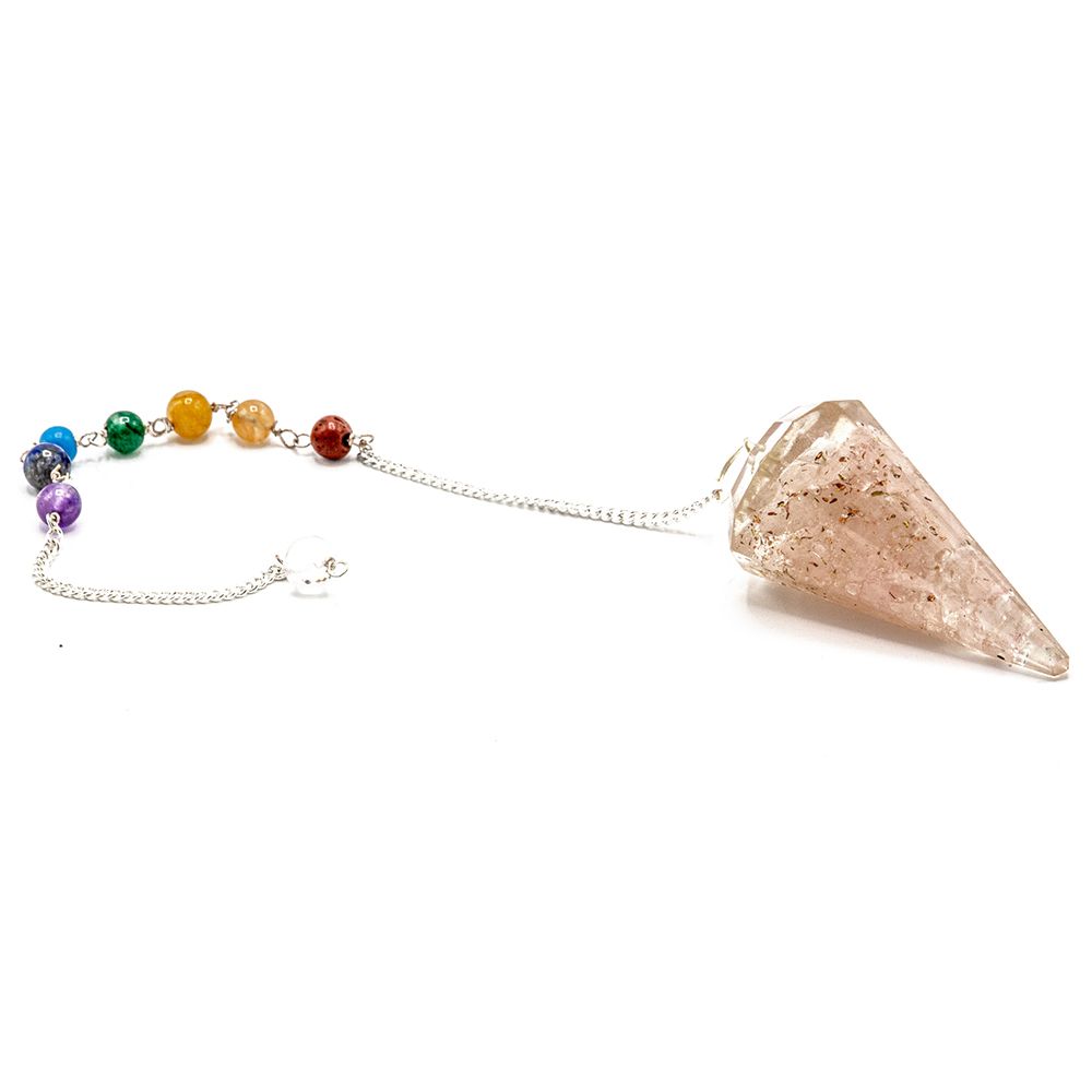 Orgonit-Pendel an einer Kette mit Chakra-Perlen: Rosenquarz