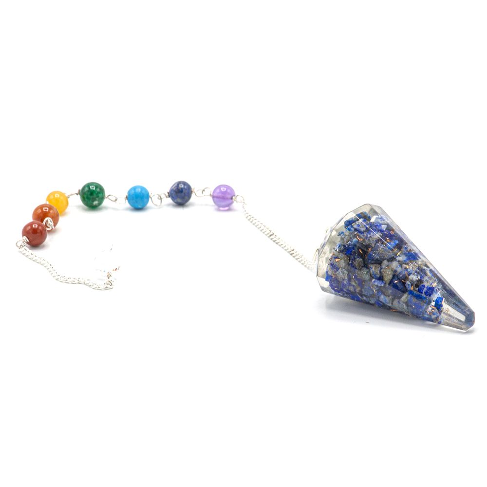 Orgonit-Pendel an einer Kette mit Chakra-Perlen: Lapislazuli