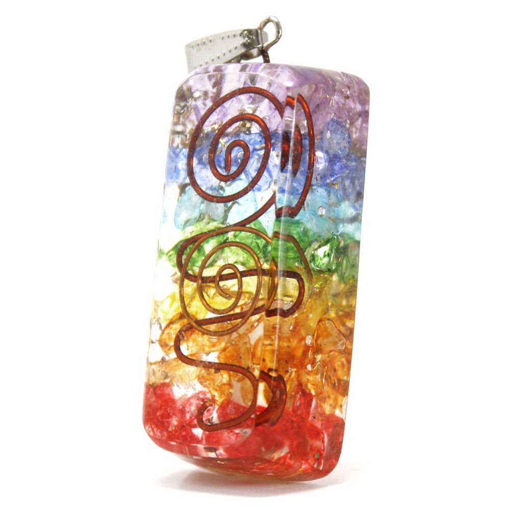 Orgonit-Anhänger an einer Kette: Regenbogen mit Kupferspirale