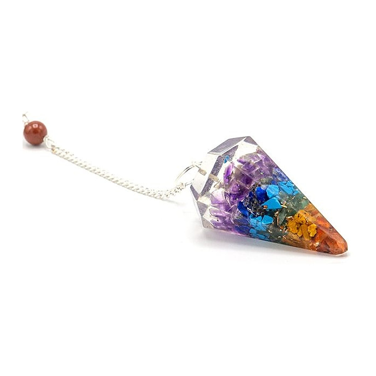 Orgonit-Pendel in Chakra-Farben mit Kette