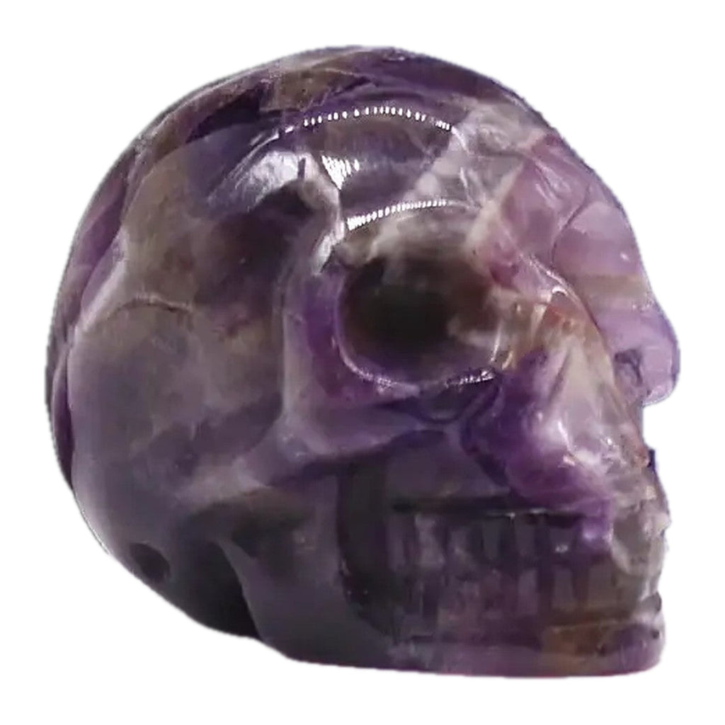 Edelstein-Totenkopf aus Amethyst, klein, seitliche Ansicht
