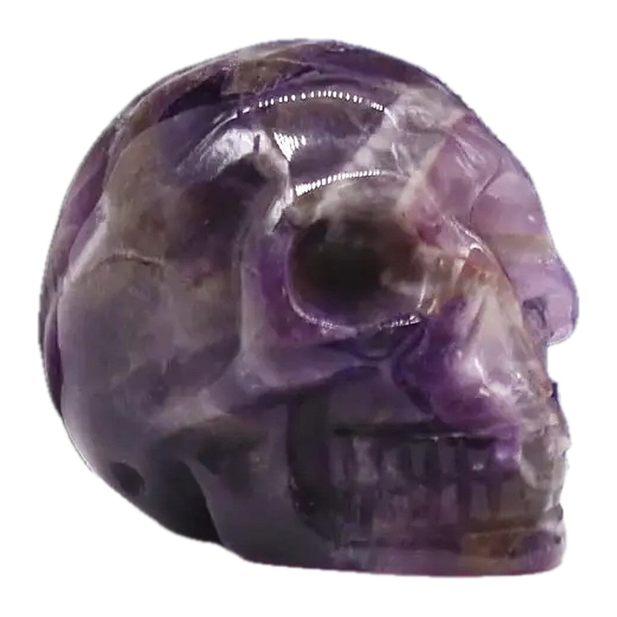 Edelstein-Totenkopf aus Amethyst, klein, seitliche Ansicht