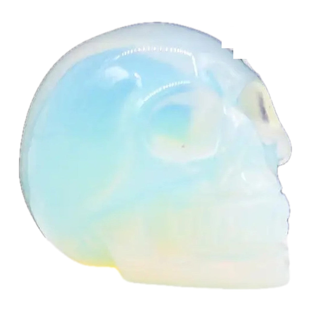 Edelstein-Totenkopf aus Opalith, klein, seitliche Ansicht